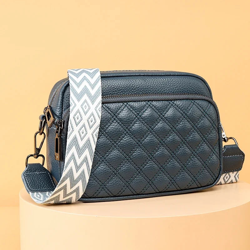Wren genuine cowhide leather crossbody bag in Blue, styled