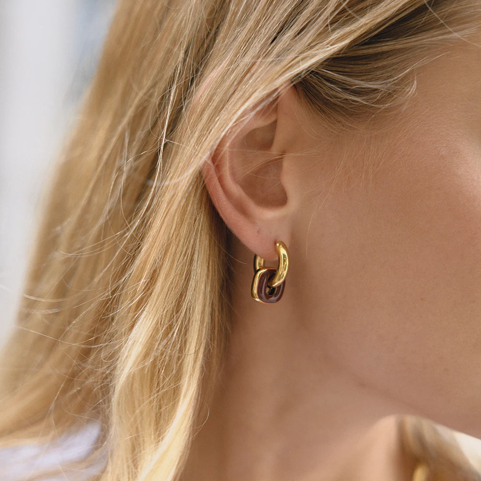 Noor burgundy enamel earring detail
