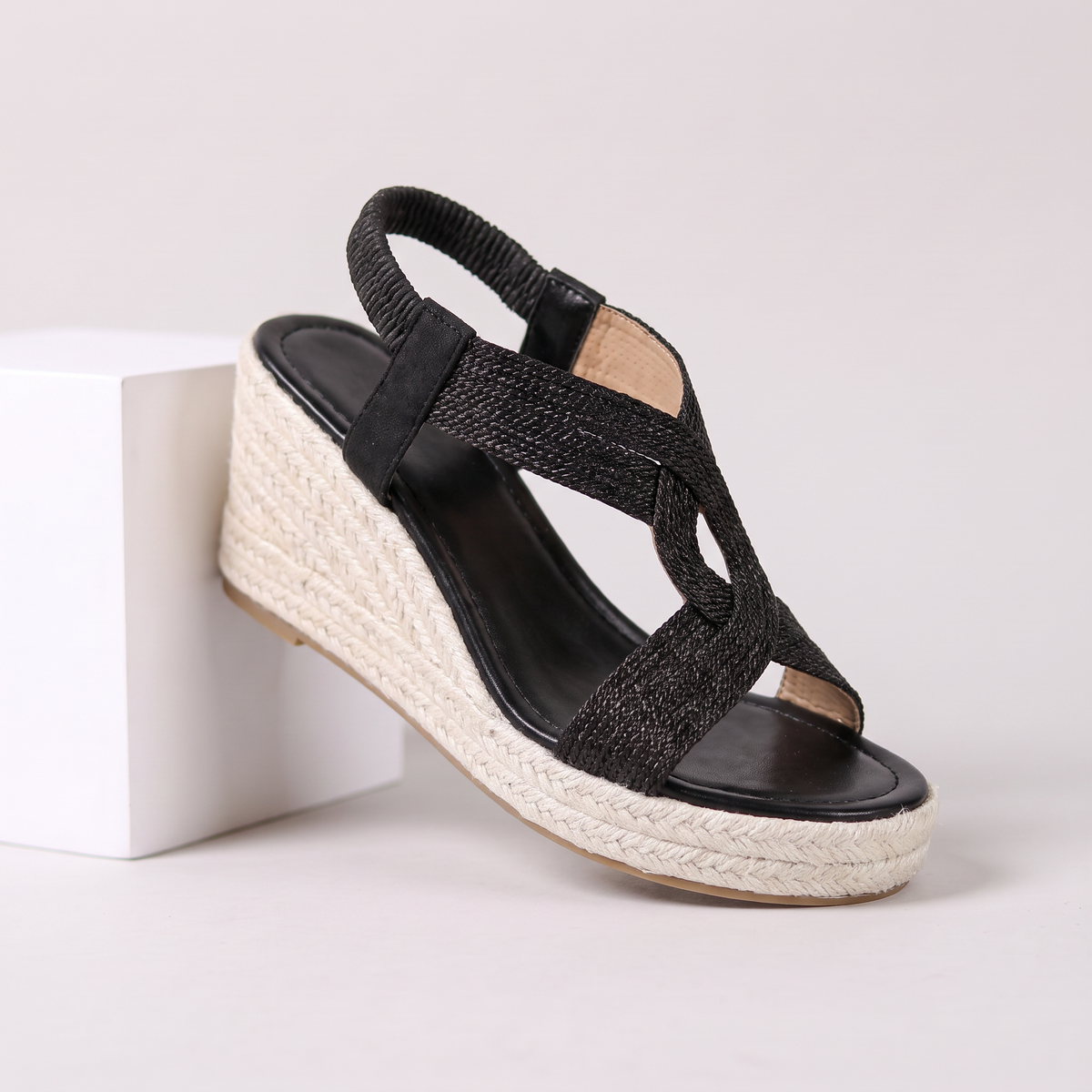 Cielo Wedge Sandals Black — studio