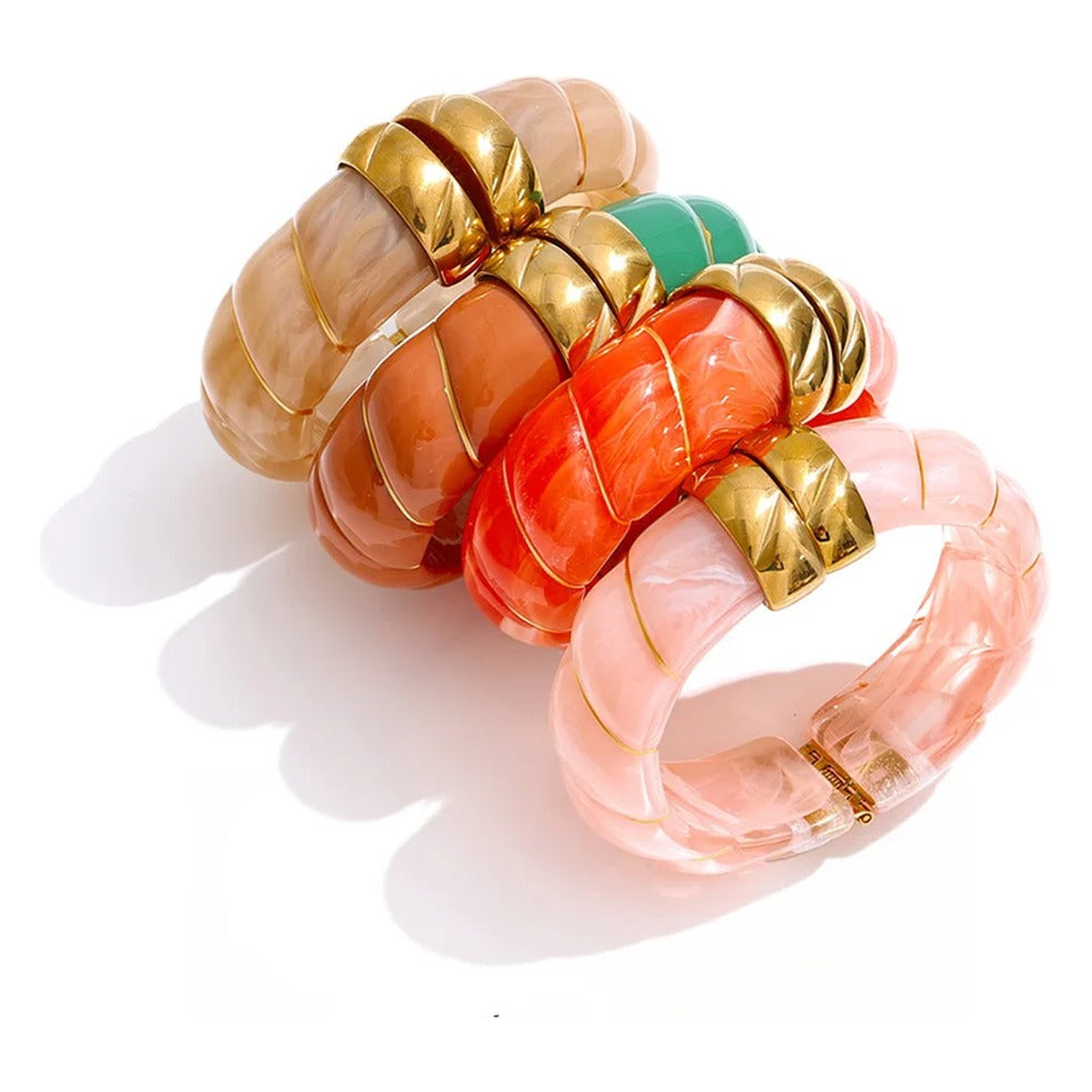 All Sonoma resin cuff bangle colorways stacked together