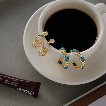 Santorini earrings with coffee, both colorways