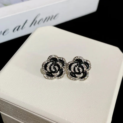 Silver Rose pave flower studs