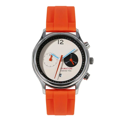 Corsa Racing Chronograph Watch with white calendar dial and orange silicone strap