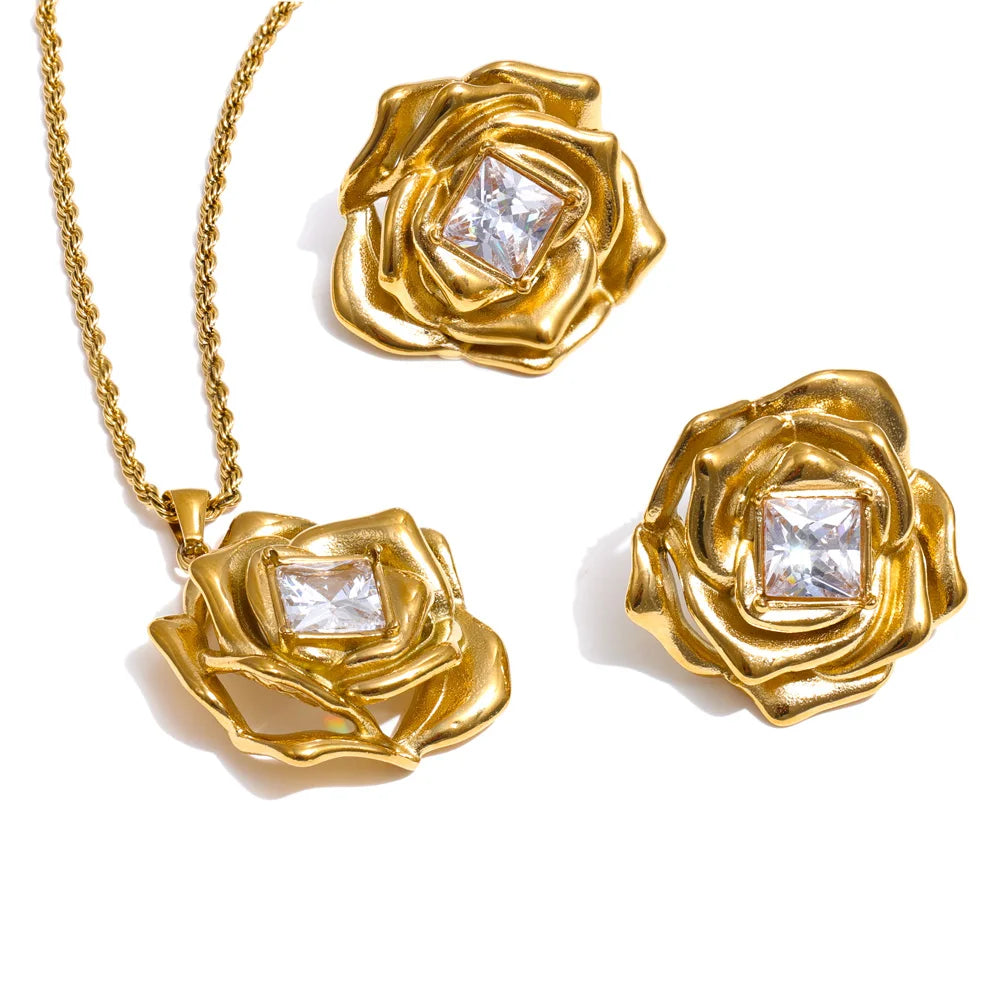 Rosalind gold rose necklace and earrings set