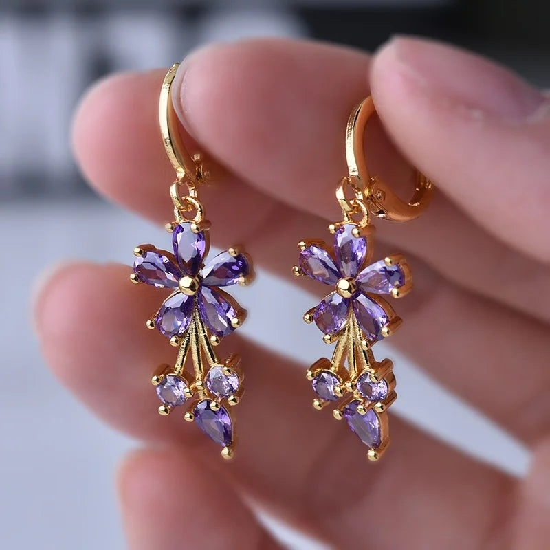 Marguerite floral drop earrings in Amethyst