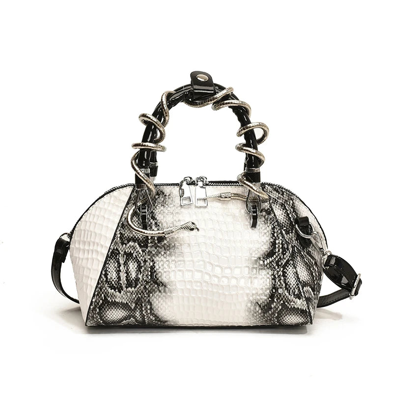 Renata white snake-print top-handle bag