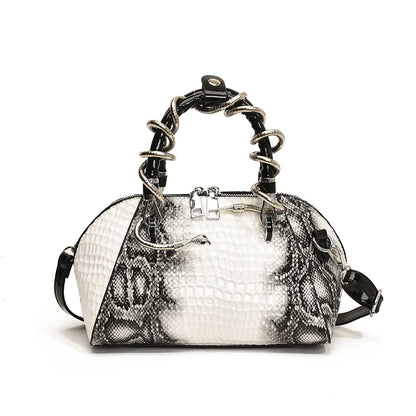 Renata white snake-print top-handle bag