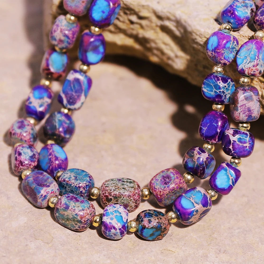 Aria Stone Beaded Necklace in Purple Blue
