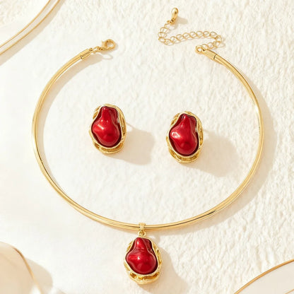 Bianca red pearl necklace and stud earring set