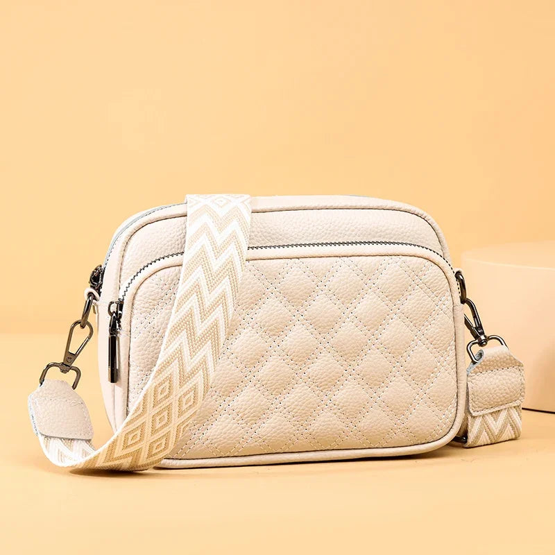Wren genuine cowhide leather crossbody bag in Beige, styled