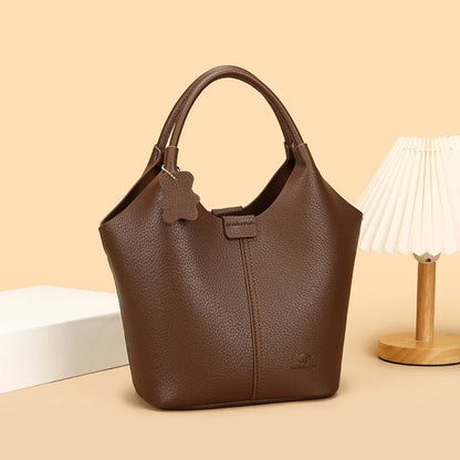 Lena leather bucket bag styled lifestyle