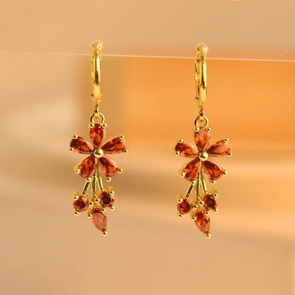 Marguerite floral drop earrings in Garnet