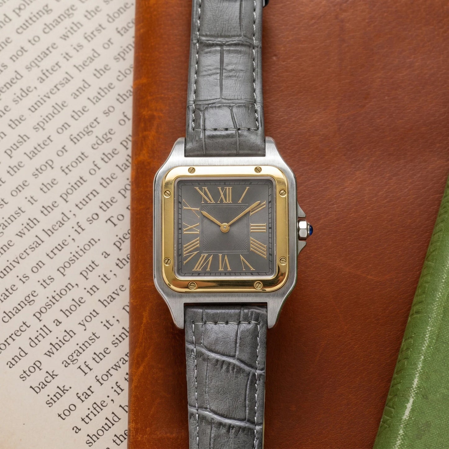 Ellis Two-Tone Grey Croc Watch styled flat lay