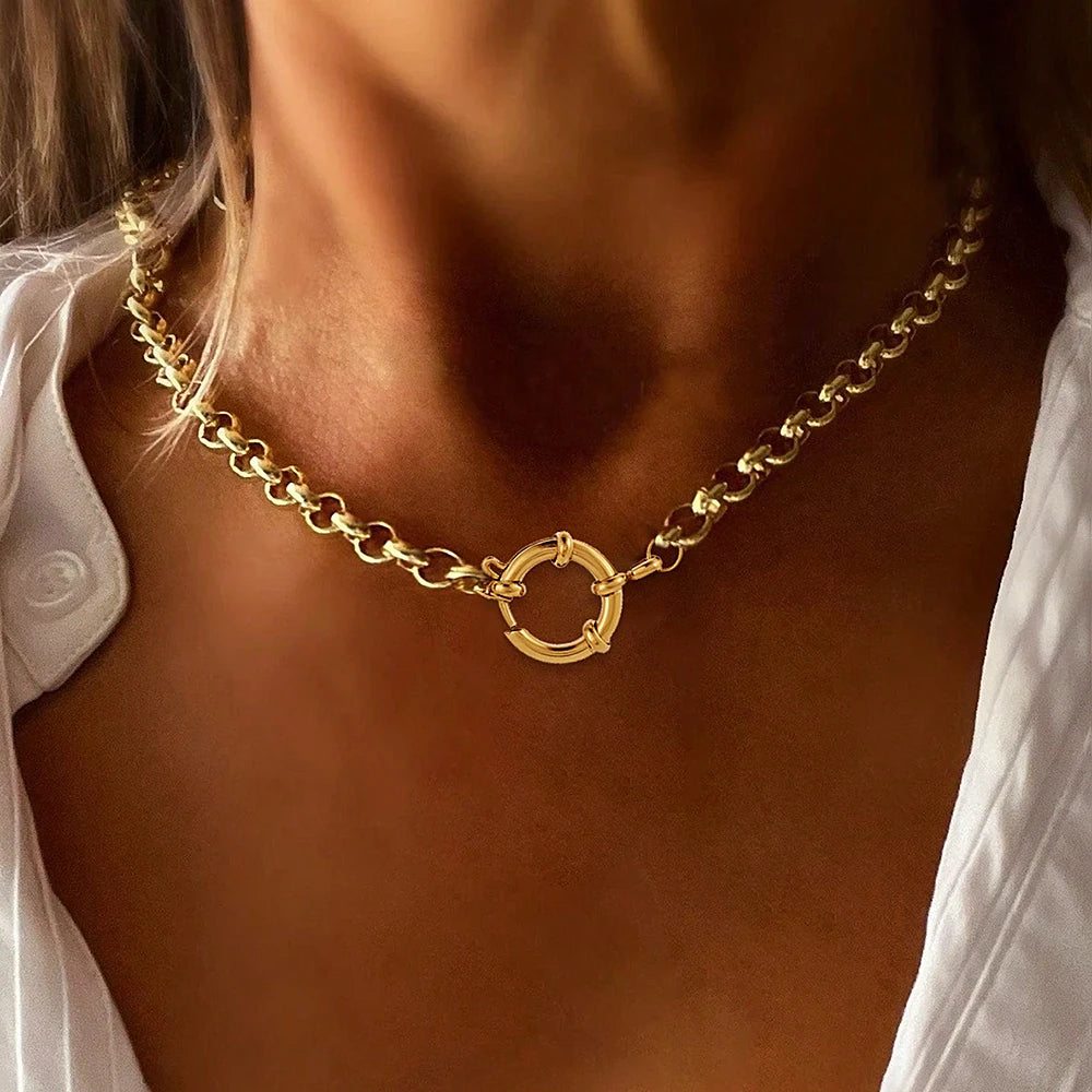 Rhodes gold chain necklace worn on model