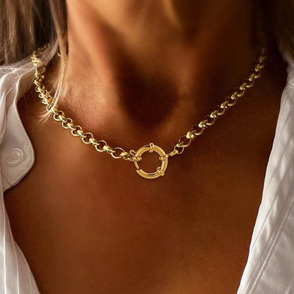 Rhodes gold chain necklace worn on model