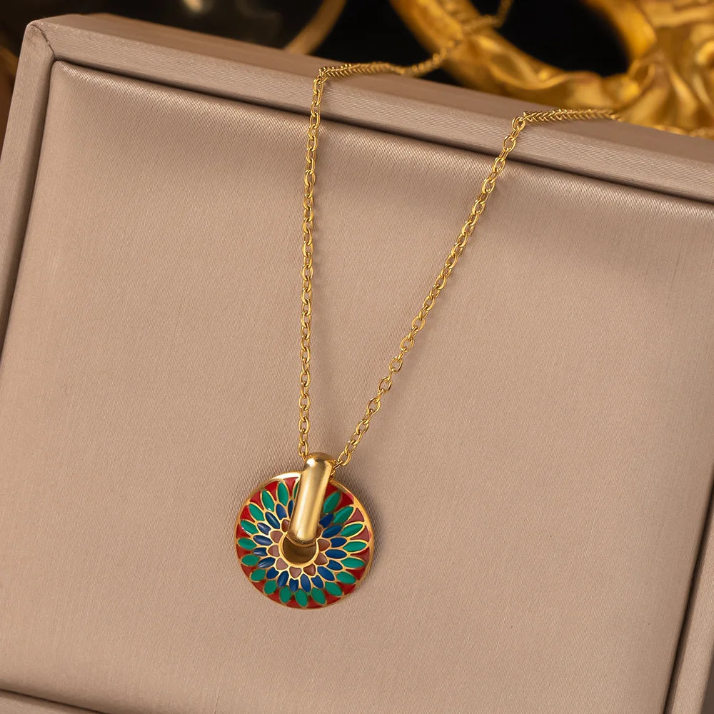 Lucia enamel medallion pendant necklace on a fine gold-tone cable chain