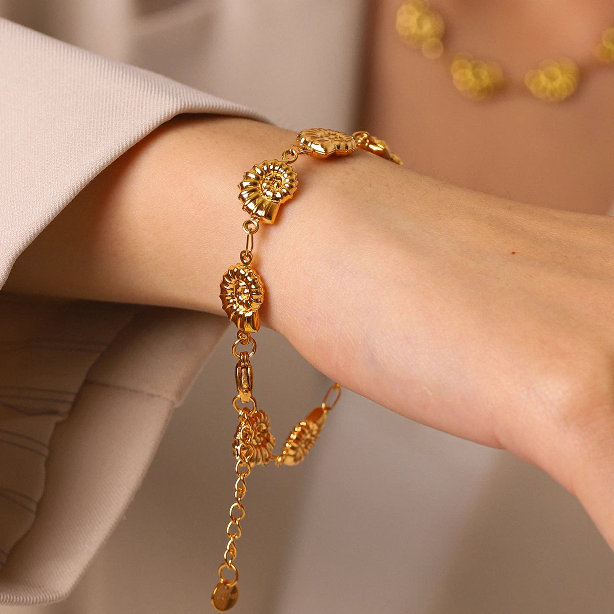 Marisol seashell jewelry on model