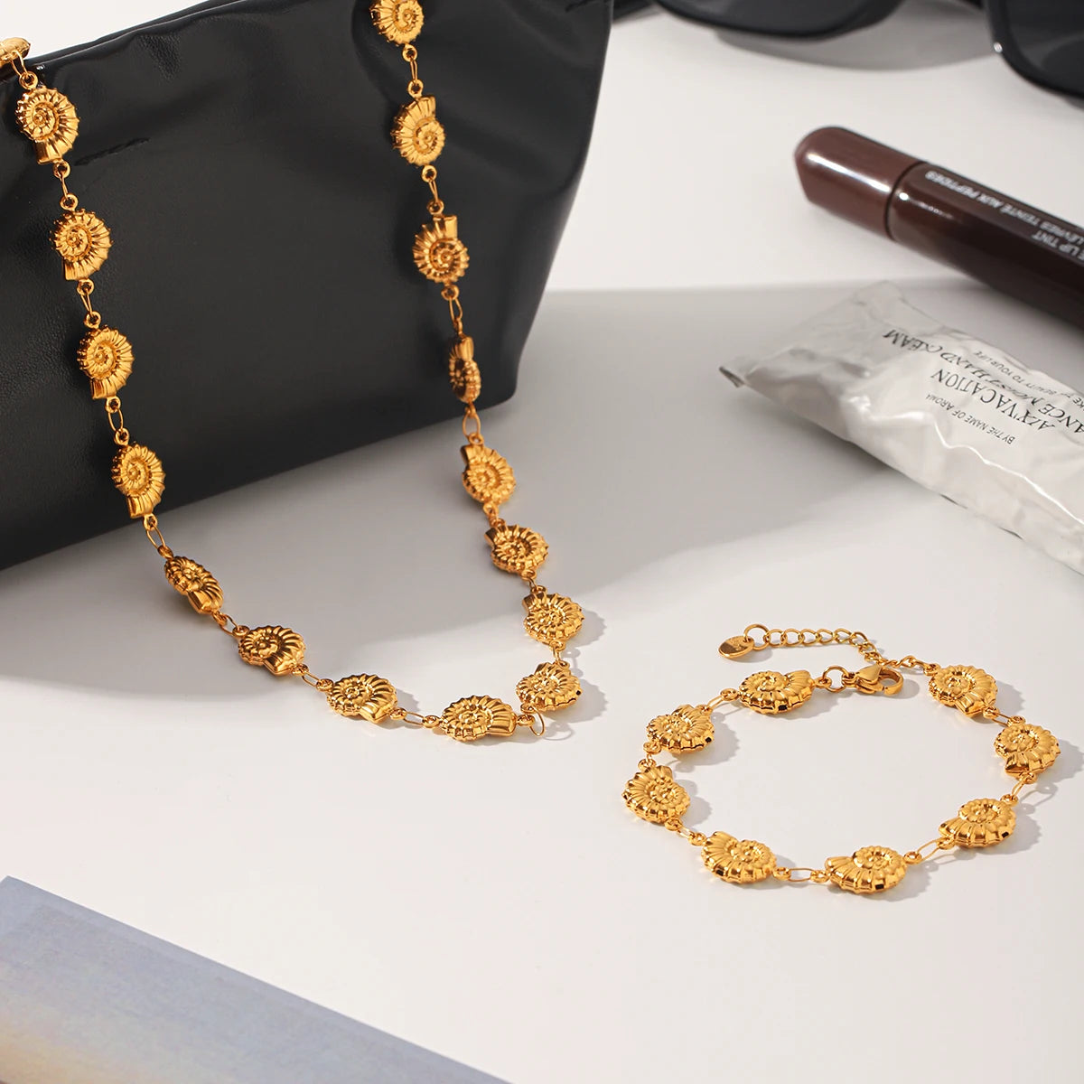 Marisol seashell jewelry flatlay