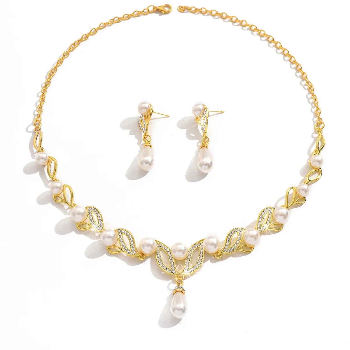 Soiree gold-tone pearl necklace and earrings set