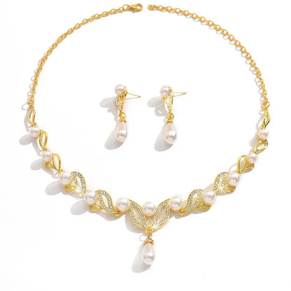 Soiree gold-tone pearl necklace and earrings set