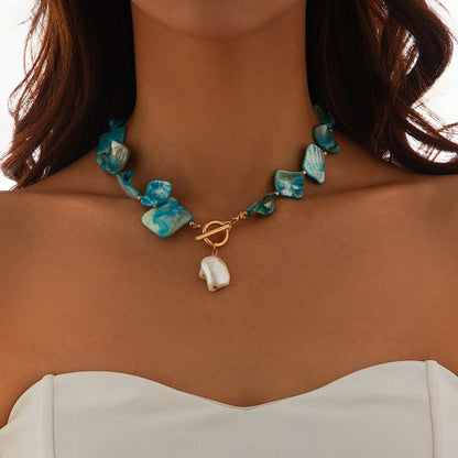 Nacre teal baroque shell choker close