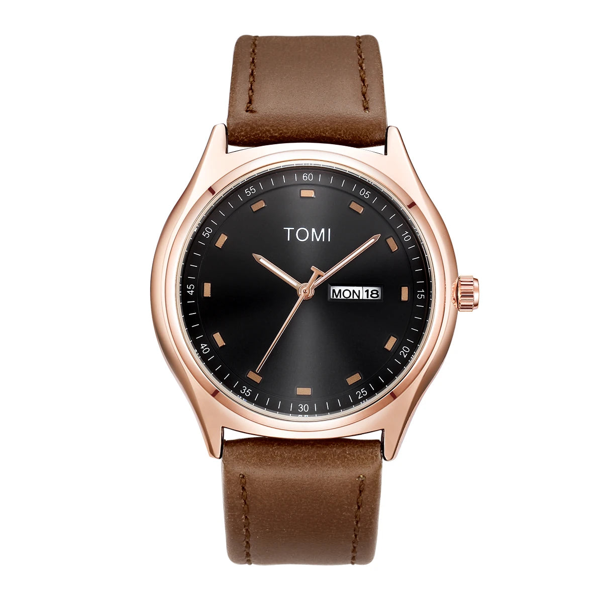 Emerson Minimalist Calendar Watch in Rose Gold / Brown