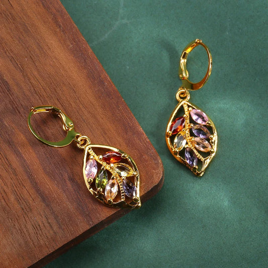 Verbena gold-tone multicolor zircon leaf drop earrings