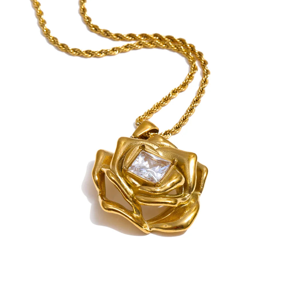 Rosalind gold rose necklace and earrings set