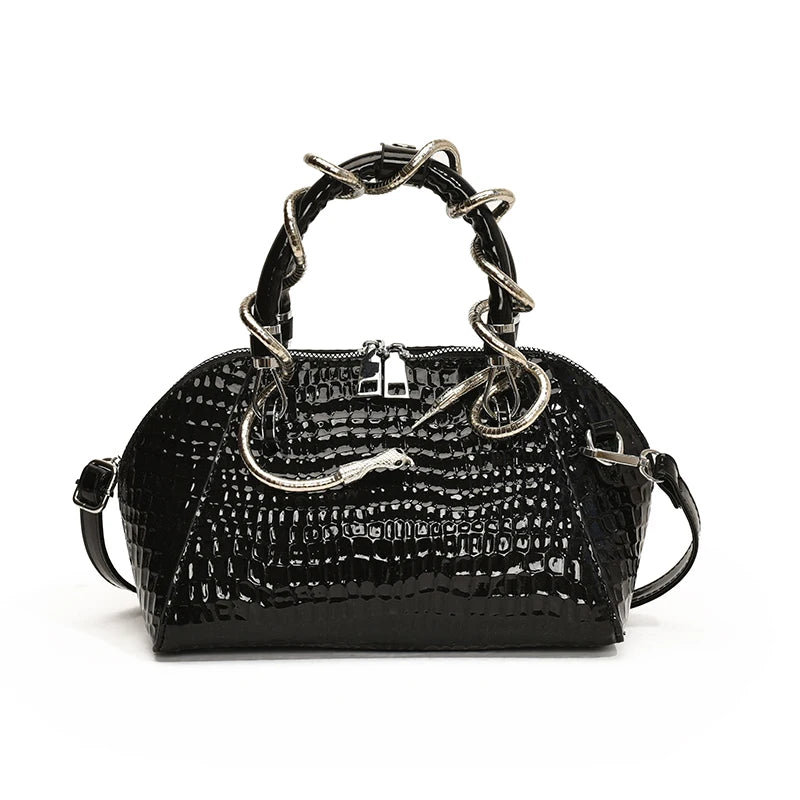 Renata black croc top-handle bag