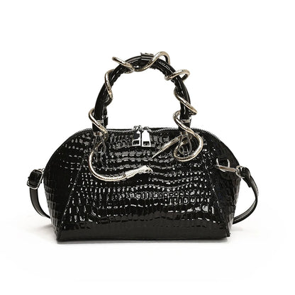 Renata black croc top-handle bag