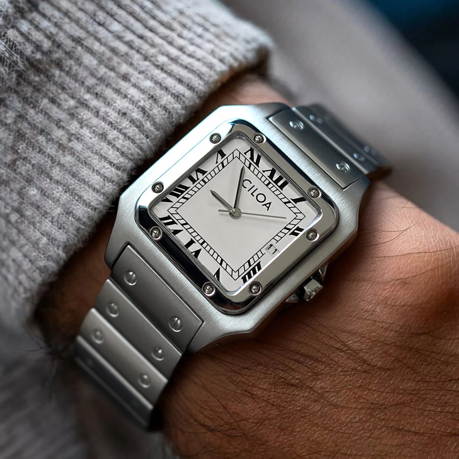 Ellis Steel Bracelet Square Watch worn on the wrist