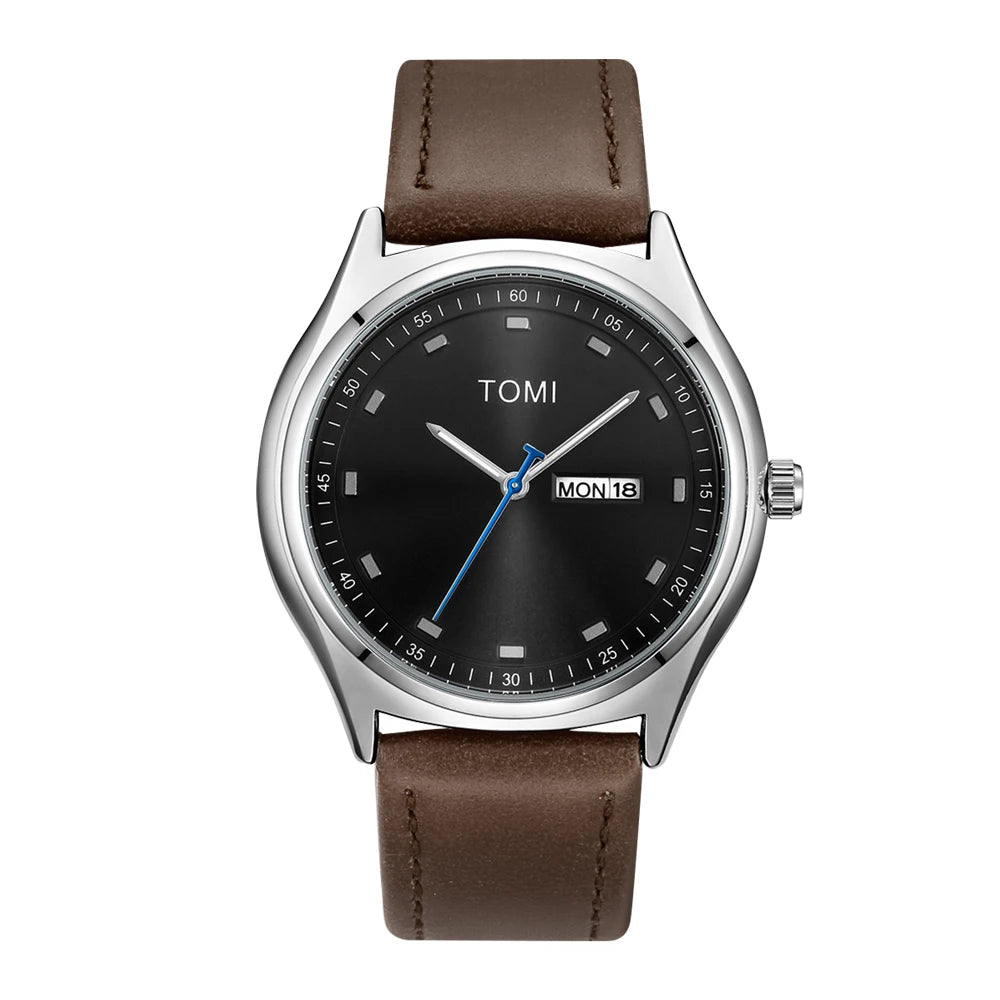 Emerson Minimalist Calendar Watch in Silver / Brown