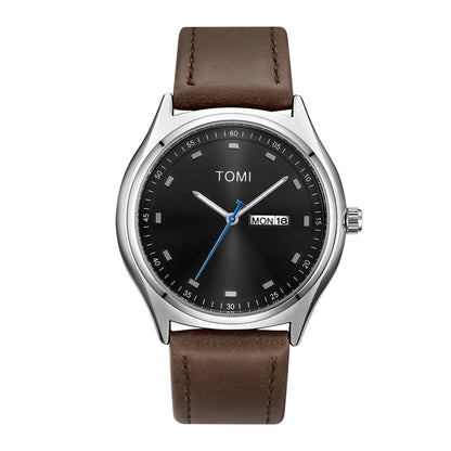 Emerson Minimalist Calendar Watch in Silver / Brown