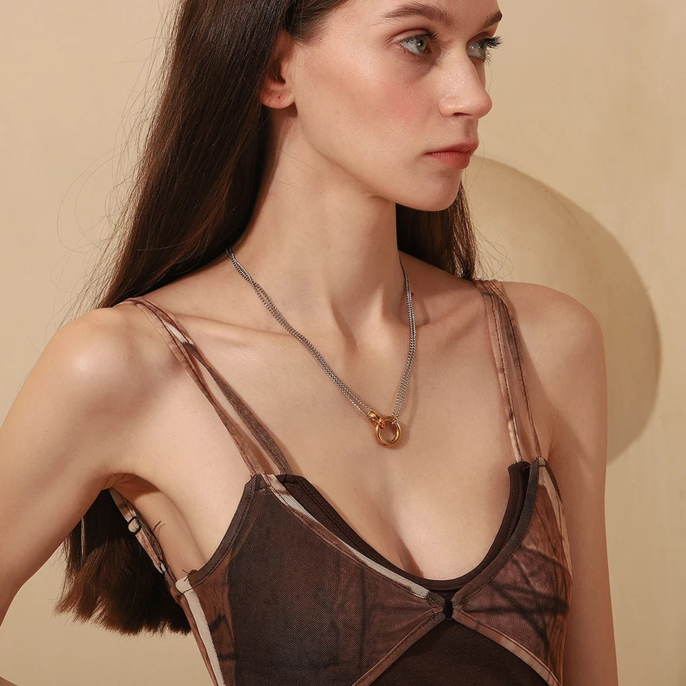 Duet two-tone necklace on model