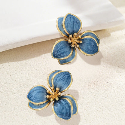 Flora enamel flower stud earrings in dusty blue
