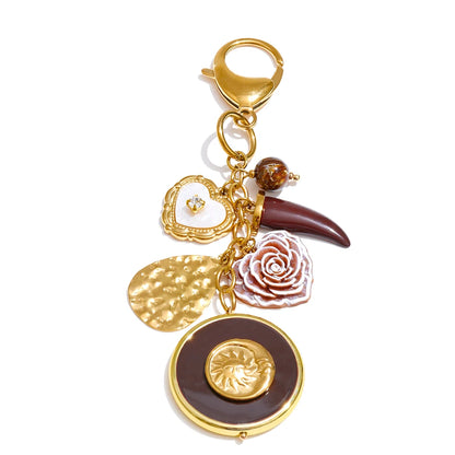 Elba Sun Charm Keyring gold burgundy charm cluster