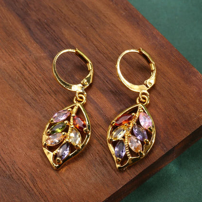 Verbena gold-tone multicolor zircon leaf drop earrings