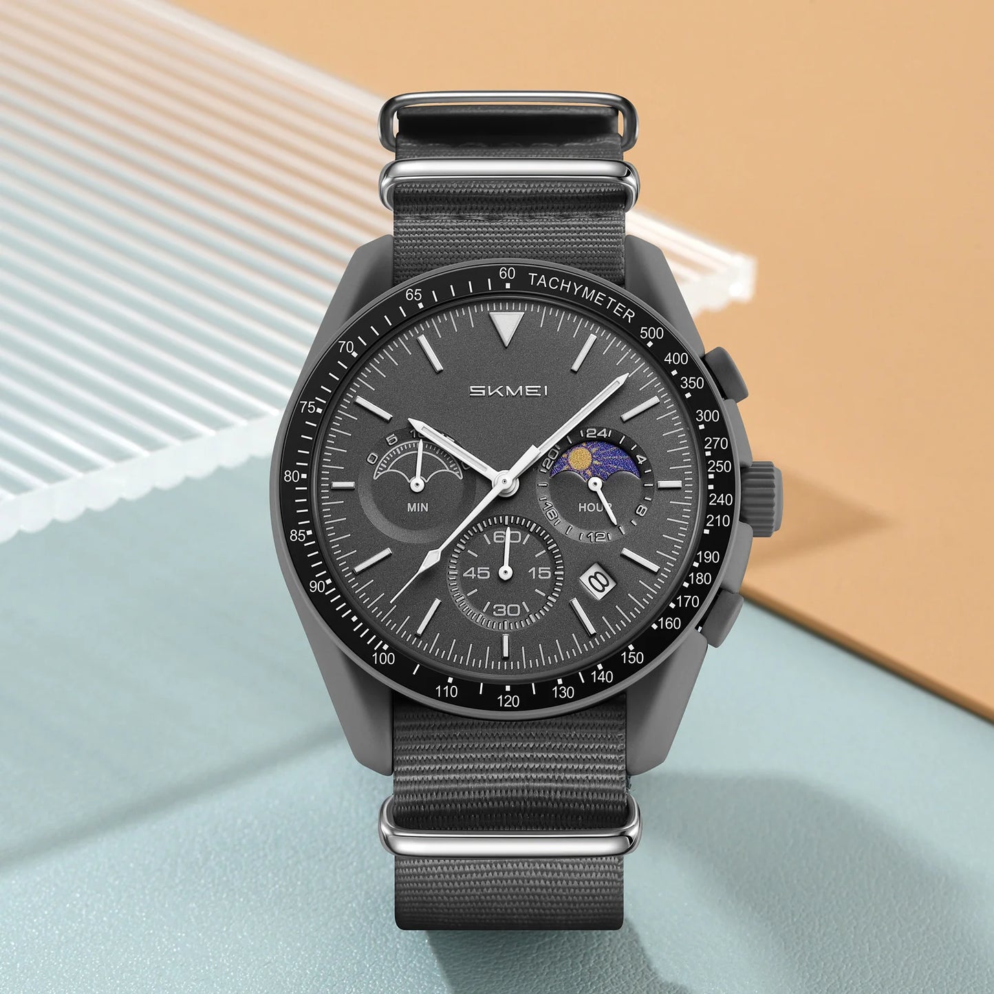 Nolan Moonphase Nylon Watch in slate grey