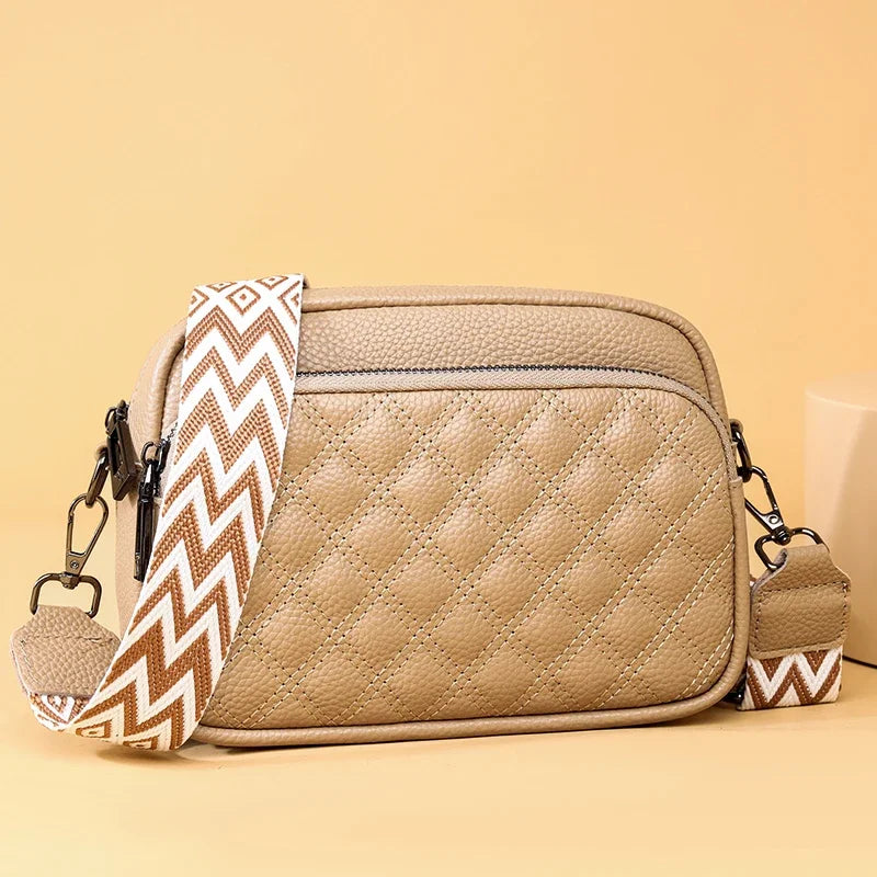 Wren genuine cowhide leather crossbody bag in Khaki, styled