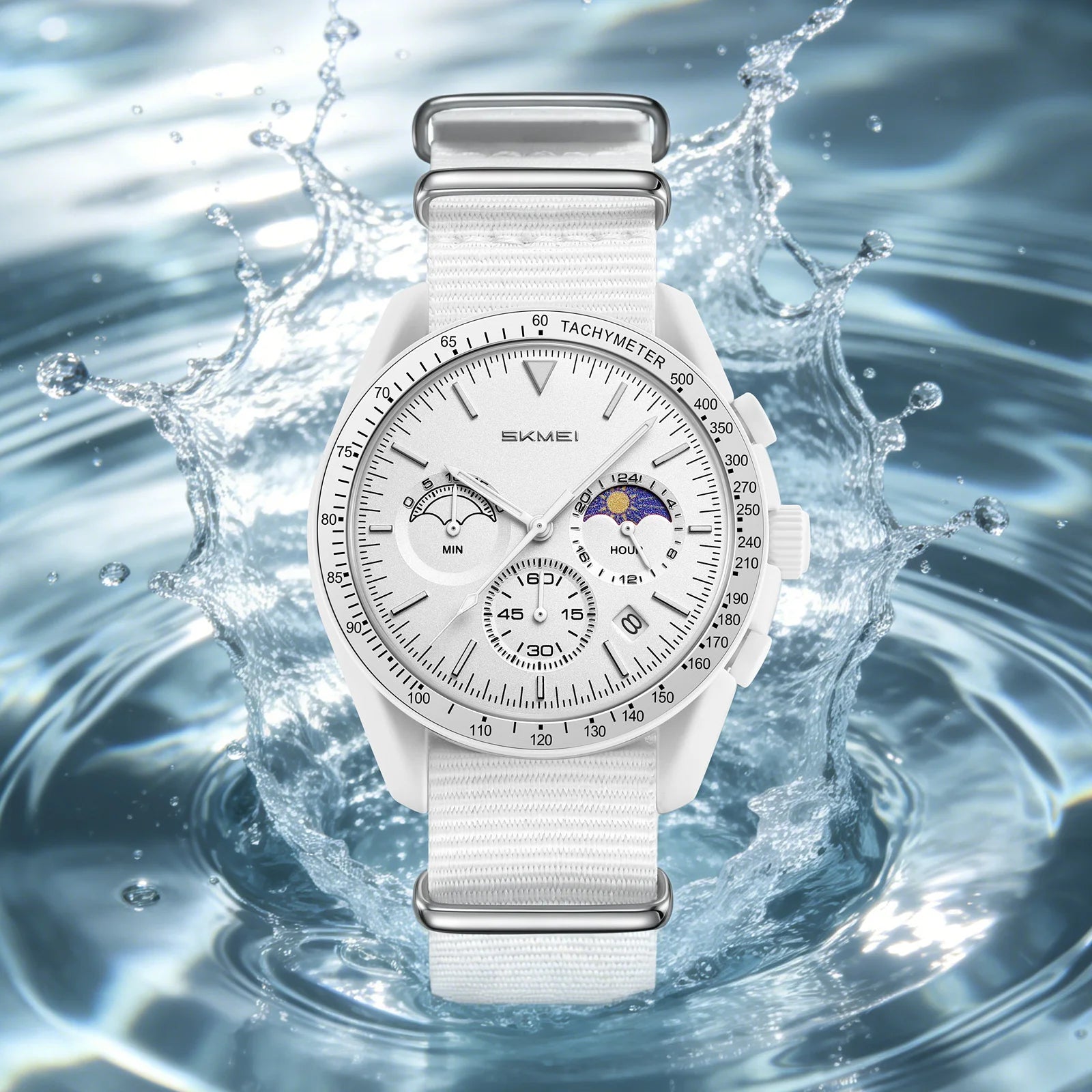Nolan Moonphase Nylon Watch in white