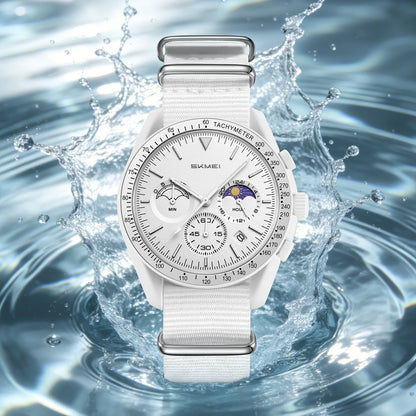 Nolan Moonphase Nylon Watch in white