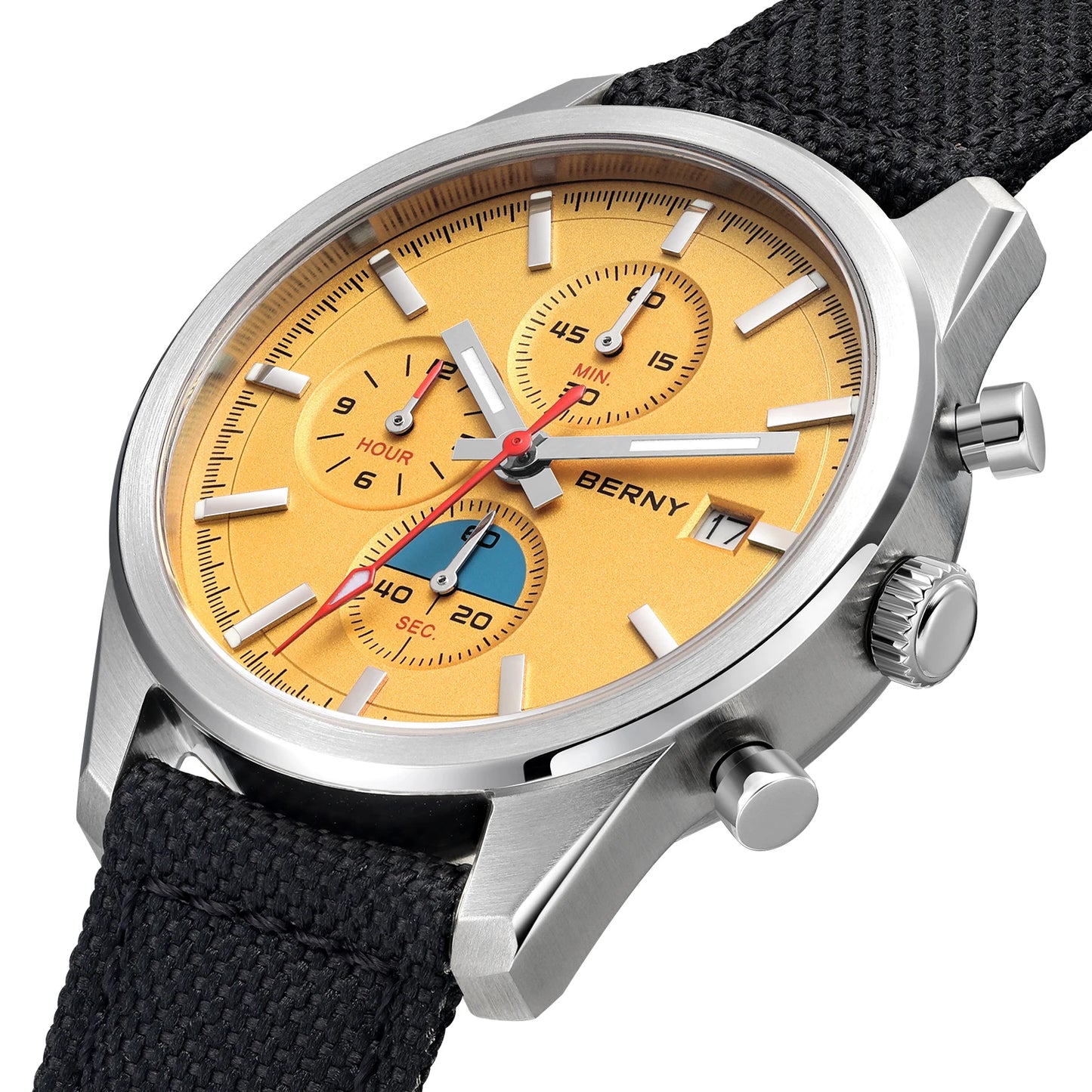 Kestrel chronograph sport watch, amber dial with black nylon strap