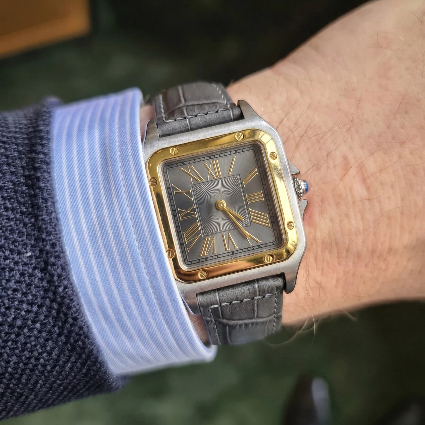 Ellis Two-Tone Grey Croc Watch worn on the wrist