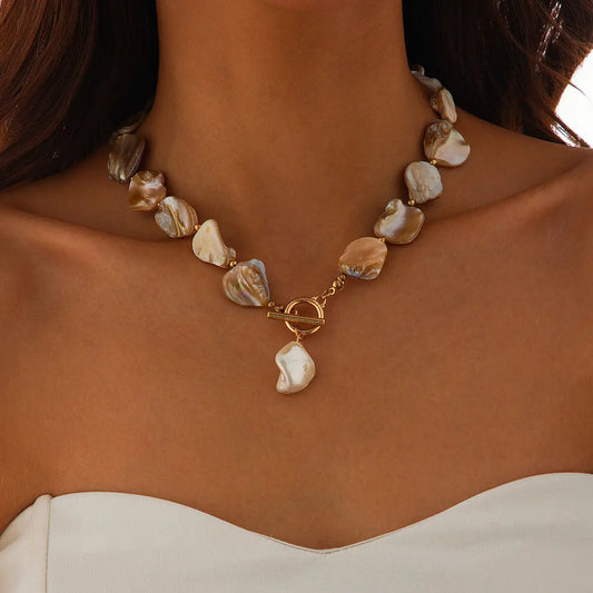 Nacre champagne shell choker on-model