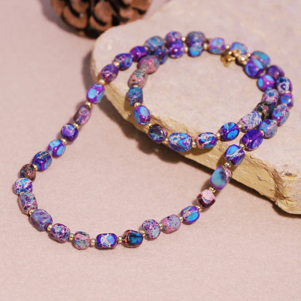 Aria Stone Beaded Necklace in Purple Blue
