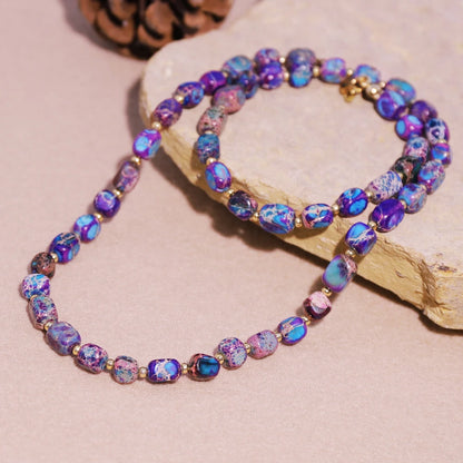 Aria Stone Beaded Necklace in Purple Blue