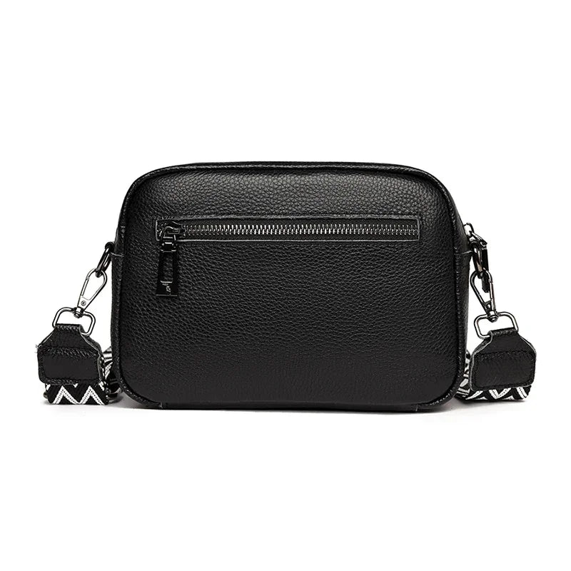 Wren genuine cowhide leather crossbody bag in Black, back view