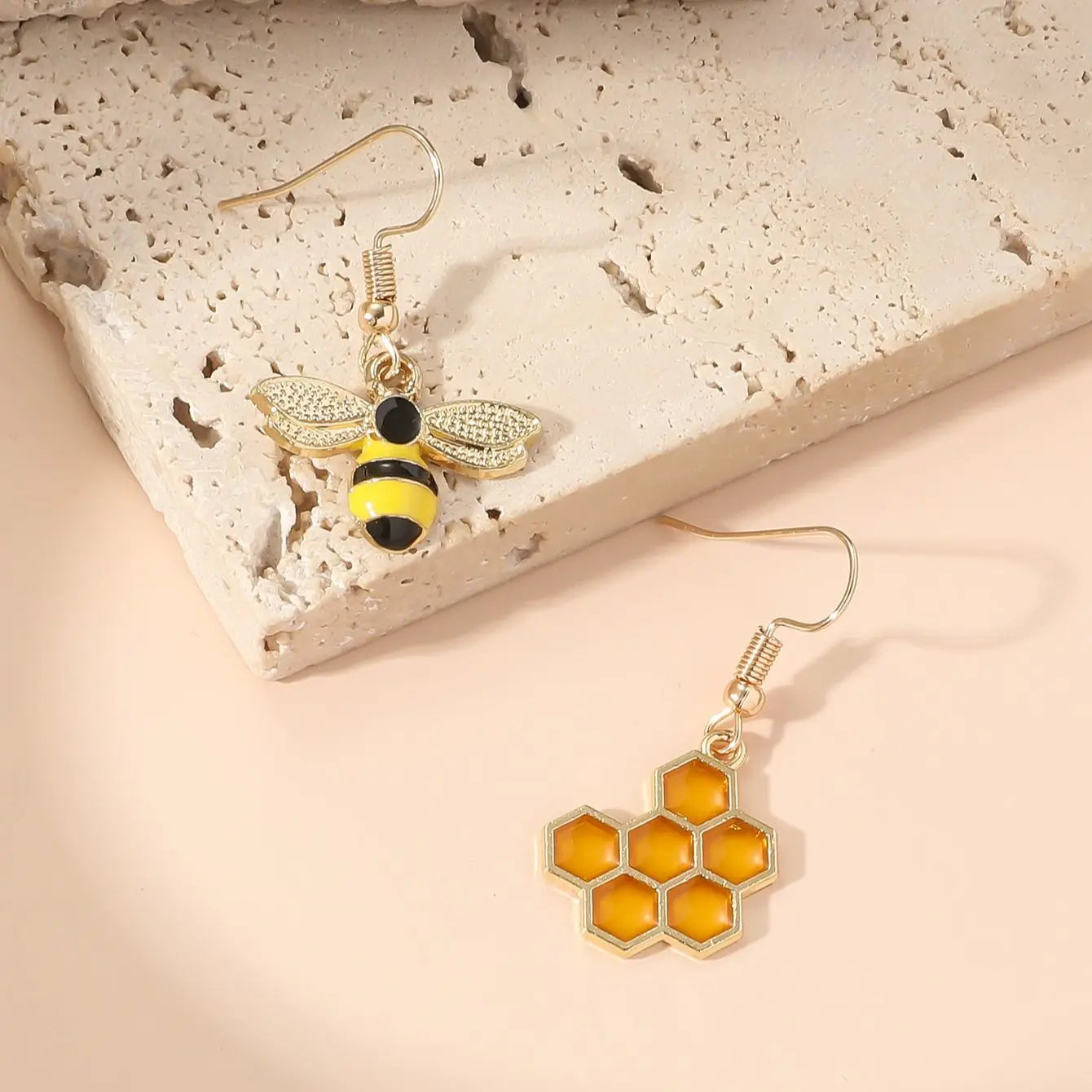 Willa Honeybee Drop Earrings bee and amber honeycomb detail