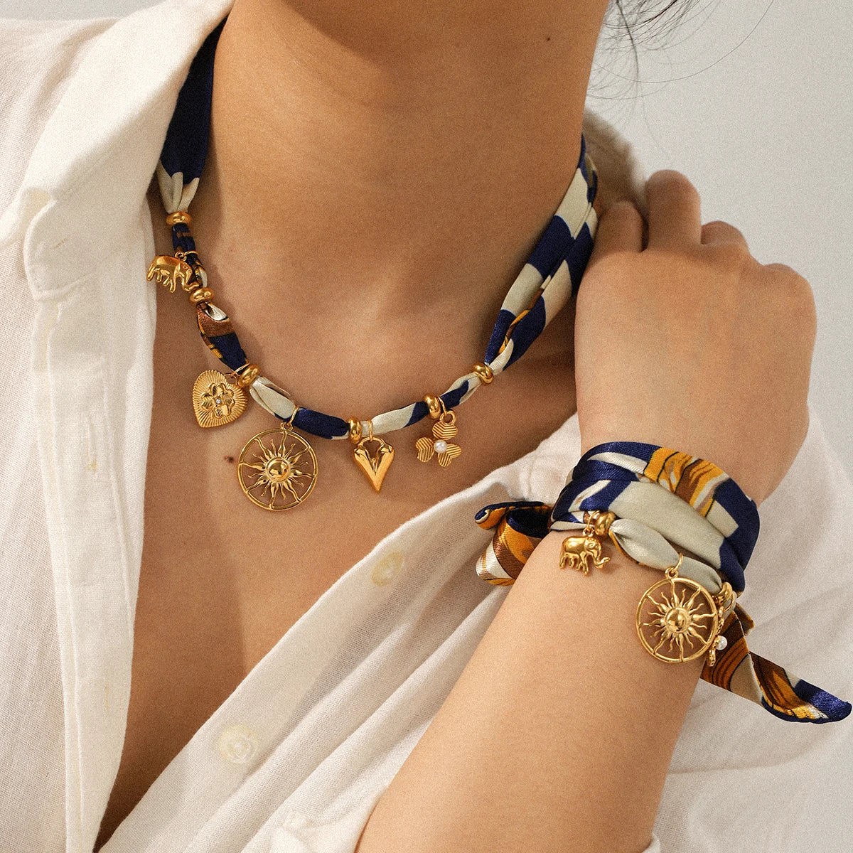 Soleil necklace worn