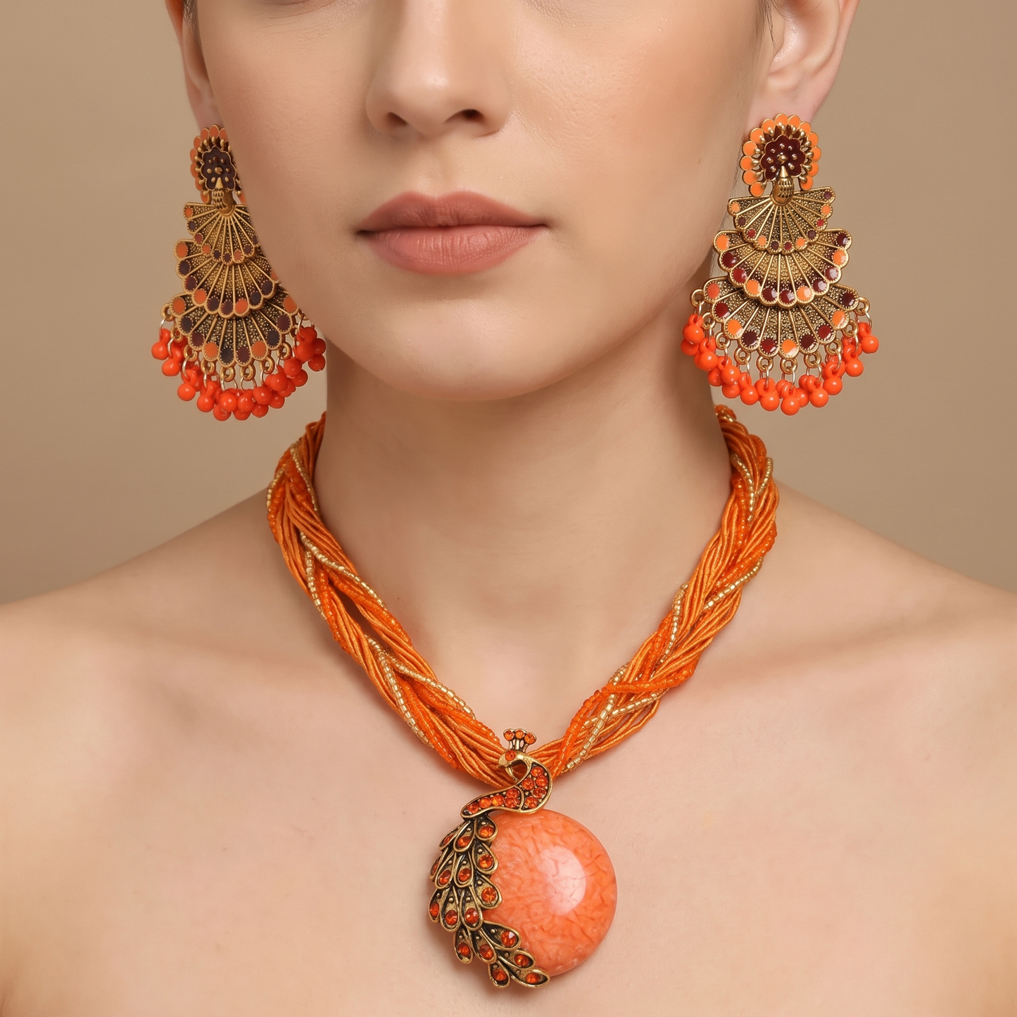 Alba Peacock Jewelry Set full-set model shot